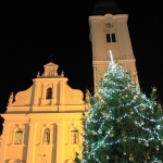 Christmas tree in front of chruch, Cakovec Croatia